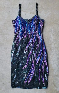 Vestido corto de cóctel Alyce Designs de colección para mujer 8 lentejuelas con cuentas EE. UU. negro azul - Imagen 1 de 7