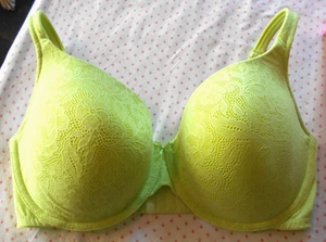 Cacique Bra T Shirt Lightly Lined Underwire Lime Green Lace Lane Bryant 38 G - Picture 1 of 10