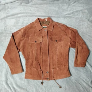 Out Brook Jacke Damen mittelbraun Wildleder Leder Reißverschluss vorne Kordelzug gefüttert - Bild 1 von 10