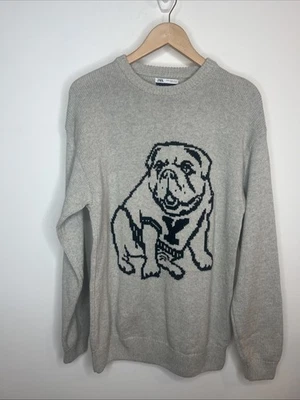 Suéter Bulldog Universitario ZARA Yale Gris Talla Mediana Foto 1 de 4