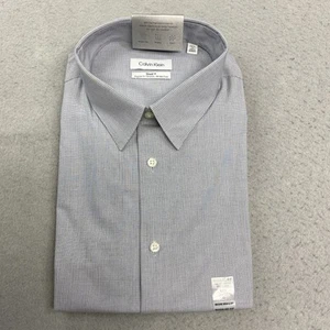 Calvin Klein Shirt Mens XL 17.5 Navy Striped Steel Button Up Regular Fit Stretch - Picture 1 of 11