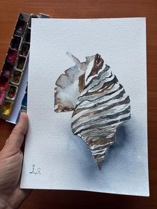 Muschel Original Aquarell Gemälde Meer Wandbild Handarbeit bemalt Geschenke Sommer - Bild 1 von 10