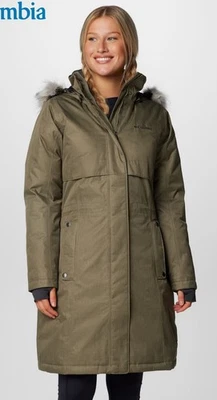 Columbia Apres Arson II Long Down Hooded Jacket Stone Green Womens Sz M New - Image 1 of 4