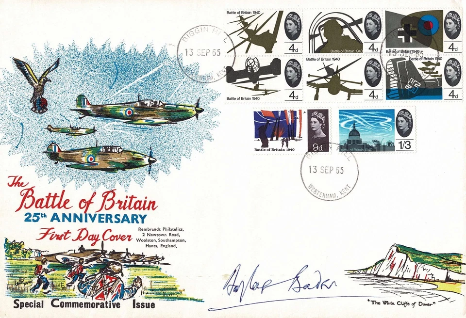 Douglas BADER RAF Flying ACE RARE Signed Autographed First Day Cover FDC + COA - Image 1 of 1