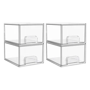 Vtopmart 4 Pack Clear Stackable Storage Drawers, 4.4'' Tall Acrylic Bathroom ... - Picture 1 of 7
