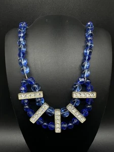 Art Deco Czech Blue Ice Glass Bead Necklace 16” - Picture 1 of 9