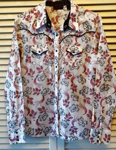 Wrangler Damen Retro Pearl Snap Western Shirt Gr. M rot & weiß mit schwarzen Paspeln - Bild 1 von 9