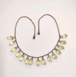 Vintage GT Yellow Crystal Beaded Dangle Art Noveau Necklace 17", C8 - Picture 1 of 5