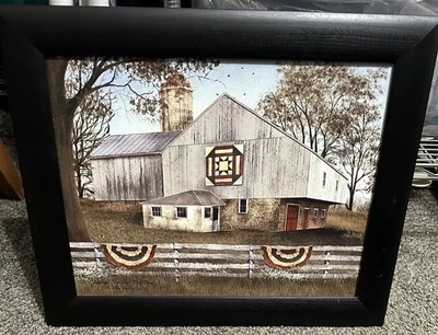 Quadro emoldurado Billy Jacobs estrela americana colcha bloco celeiro madeira escura - Imagem 1 de 4