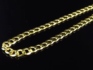 Yellow Gold Finish Sterling Silver 4MM Curb Cuban Link Chain Necklace 18"-28" - Picture 1 of 3