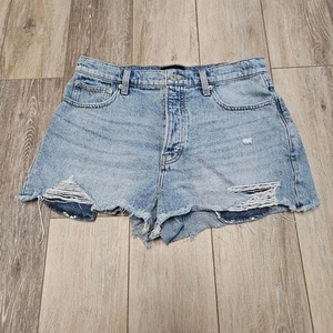 Lucky Brand Mom High Rise Denim Blue Jean Shorts Distressed Women's 10 - Picture 1 of 9