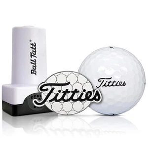 Ball Tatt - Titties Golfball Stempel selbstfärbend mit XL Metall Ballmarker - Bild 1 von 8