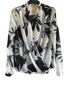 H&M Floral Print Chiffon Long Sleeve Cross Over V-Neck BLOUSE SIZE S UK 10 - Picture 1 of 5