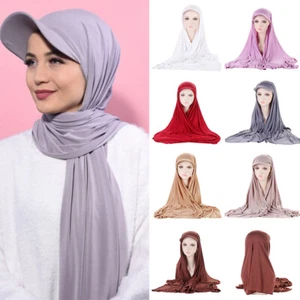 Women Baseball Hat Cap Hijab Shawl Instant Hijab bandana Abaya Turban Solid New - Picture 1 of 13