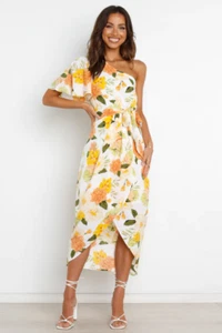 Petal & Pup Natasha dress yellow floral one shoulder midi wrap skirt Size 6 - Picture 1 of 8