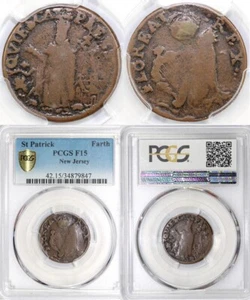 1667-69 New Jersey St. Patrick Farthing Breen 213a Griffee 42-5/5a PCGS F 15 - Picture 1 of 5