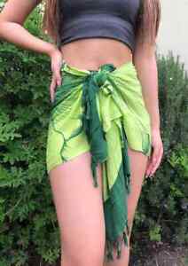 Hawaiian Sarong Short Green Giant Hibiscus Pareo Beach Pool Cruise Wrap Skirt