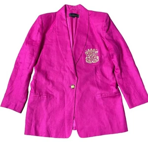 Classiques Entier 100% Linen Blazer Women's L Patch Gold Crest Buttons Old Money - Picture 1 of 15