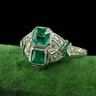 Estate Art Deco 4Ct Lab-Created Emerald Engagement Ring 14K White Gold Plated