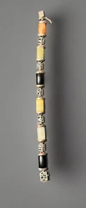 Sterling Silver 8" Oriental Symbols and Stone Bracelet 925 - Picture 1 of 11