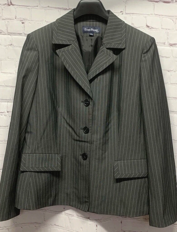 Evan-Picone Size 16 Blazer Jacket Suit Separate Gray Pinstripe Stretch - Image 1 of 4