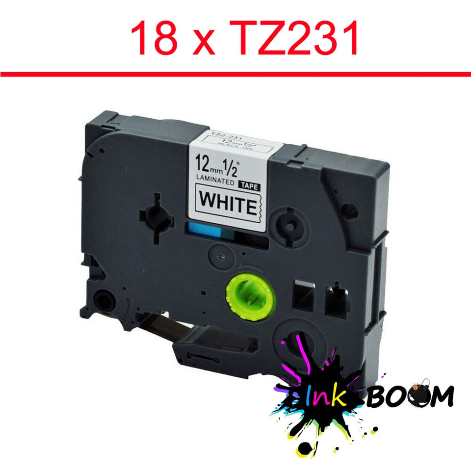 18 Label fits Brother TZ-231 TZe-231 P-Touch Tape 12mm x 8m Black on White - Image 1 of 1