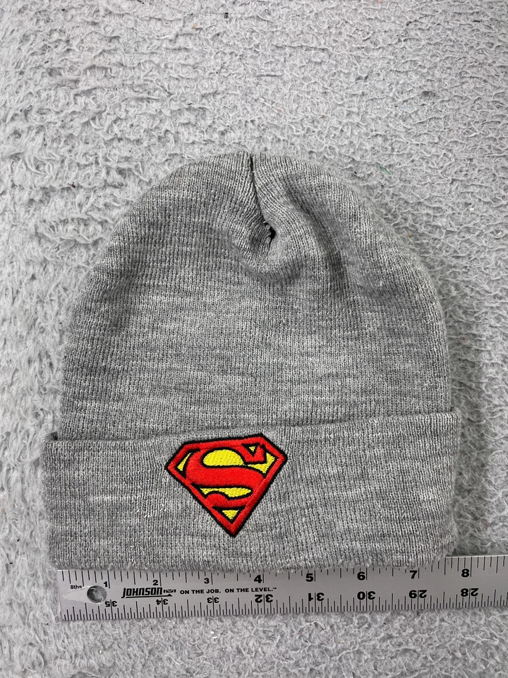 Superman Beanie Toque Youth Gray Red Yellow Knit Hero Logo Embroidered Acrylic - Image 1 of 4