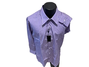NWT IKE BEHAR PURPLE/WHITE STRIPE L/S COTTON SPORT SHIRT M/USA - Picture 1 of 4