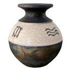 Volcano's Fire Raku Petroglyph Art Pottery Vase Signed Meyer Maui 1999