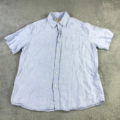 LL Bean Shirt Mens Large Button Up Linen Slightly Fitted Blue Hawaiian Camp - Image 1 of 4