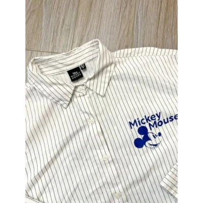 Camisa L/S De Colección Disney Para Hombres Pequeña Hello Mickey Mouse Blanca Negra Rayas Cuello Foto 1 de 4