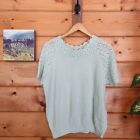 Haband! Vintage Light Mint Green Top Crochet Lace Knit Scalloped Sweater Size XL