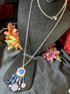 Vtg Express Long Glass & Lucite 35" Chain Necklace Southwestern Style Faux Stone - Picture 1 of 16