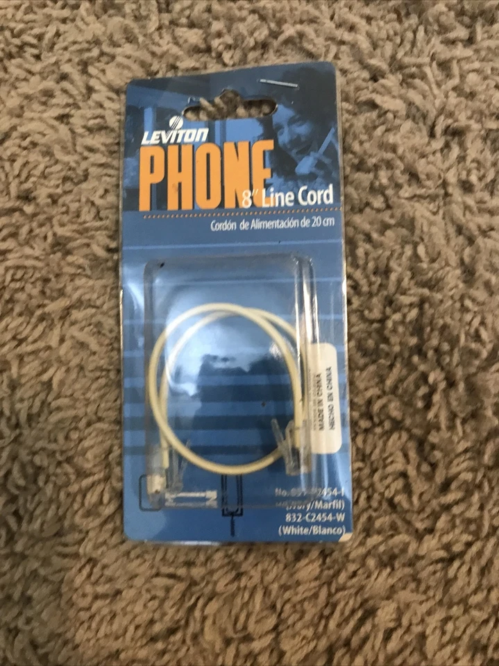 5 Leviton Ivory 8-inch Phone Patch Cords Telephone Line 6-wire Rj12 C2654-i