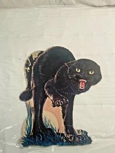 Vtg 1964 Eureka Black Cat Full Moon Halloween Decoration Die Cut 10.75”x8.5" USA - Picture 1 of 7