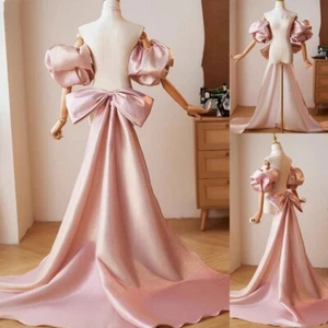 Tren largo satinado brillo boda con lazo mangas desmontables accesorios nupciales - Imagen 1 de 9