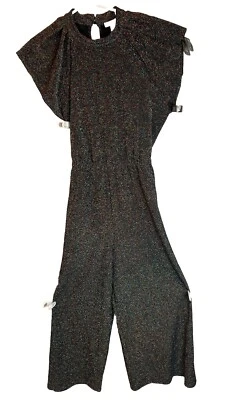 Mono Nine West Disco Negro Brillo Para Mujer’s L Grande Mangas Acampanadas Cinturón Foto 1 de 3