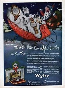 1947 Wyler Watch "Santa Claus Sleigh" Original Color Print Ad - Picture 1 of 1