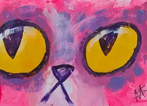 ACEO Cat Painting Original Persian Expressionism Art Samantha McLean 2.5 x 3.5 - Picture 1 of 1
