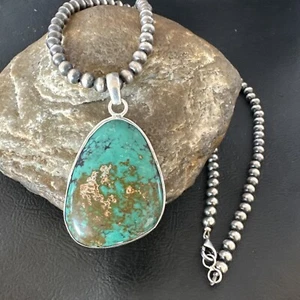 Men Women Navajo Sterling Silver Blue Spiderweb Turquoise Necklace Pendant 16211 - Picture 1 of 12