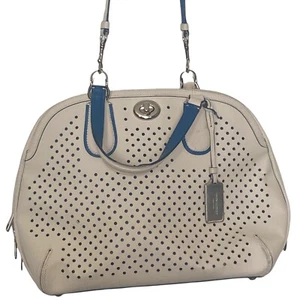 Coach perforierte Prince Street cremefarbene elfenbeinfarbene & blaue Lederhandtasche m1482 34705 - Bild 1 von 12