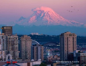 MOUNT RAINIER BEHIND SEATTLE Photo Picture Print 4X6, 5X7, 8X10, 8.5X11 - Picture 1 of 1