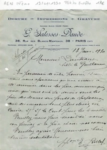 Paris IV ème 38 Rue des Blancs Manteaux - Petite Entête d'une Imprimerie de 1930 - Picture 1 of 1