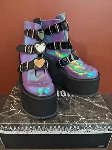 Demonia Swing-105 Purple Iridescent Platform Ankle Boots, Sz 10 - Picture 1 of 5