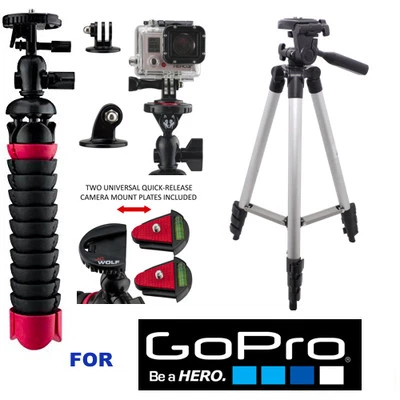 12" CARBON FIBER FLEX TRIPOD + 50"  PRO TRIPOD FOR GOPRO HERO4 SILVER BLACK - Image 1 of 4