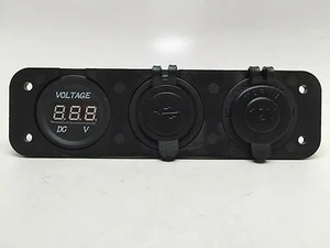 Marine Boat RV Digital Voltmeter Dual USB 2 Port 12VDC Power Socket 3-Hole Panel - Imagen 1 de 12