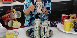 Temp-tations SET-OF-4 Tall Bistro Coffee Mugs, 16oz FLORAL LACE GRAY, T49669 - Picture 1 of 6