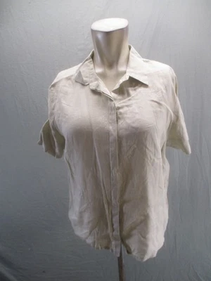 Женская бежевая рубашка Valerie Stevens размер PL 100% лен с коротким рукавом на пуговицах 876 - Изображение 1 из 4