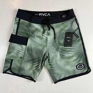 RVCA Men's Size 30 Eastern Trunk 18" Mid Board Shorts Cargo Green Spray Camo NEW - Picture 1 of 7