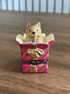 Yorkie Hinged Trinket Box No Charm 3” Ceramic Wrapped Gift With Bone - Imagen 1 de 14